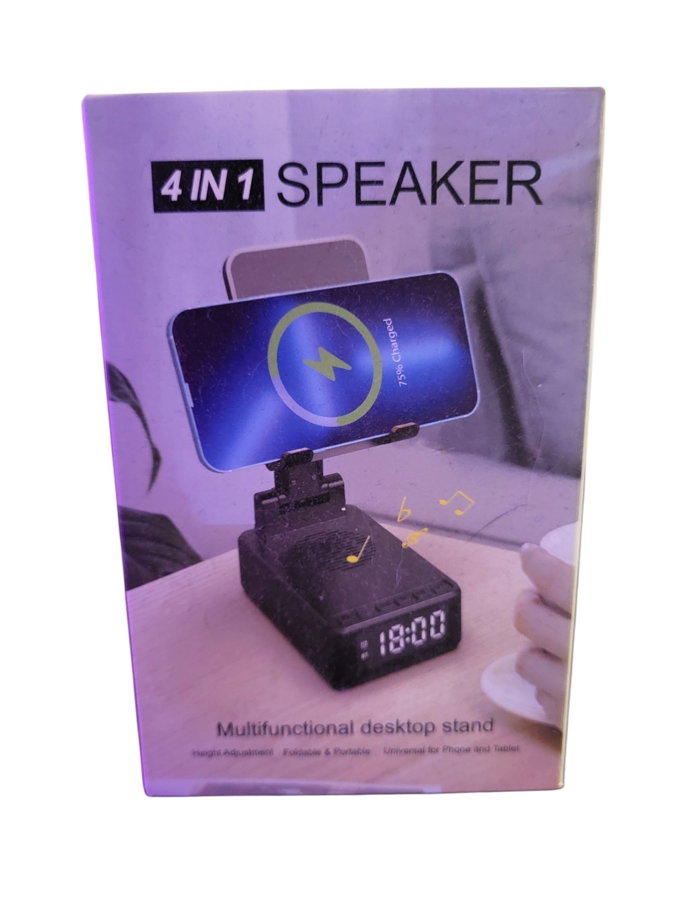 4-in-1 Black Multifunctional Portable Speaker with Dock and Clock